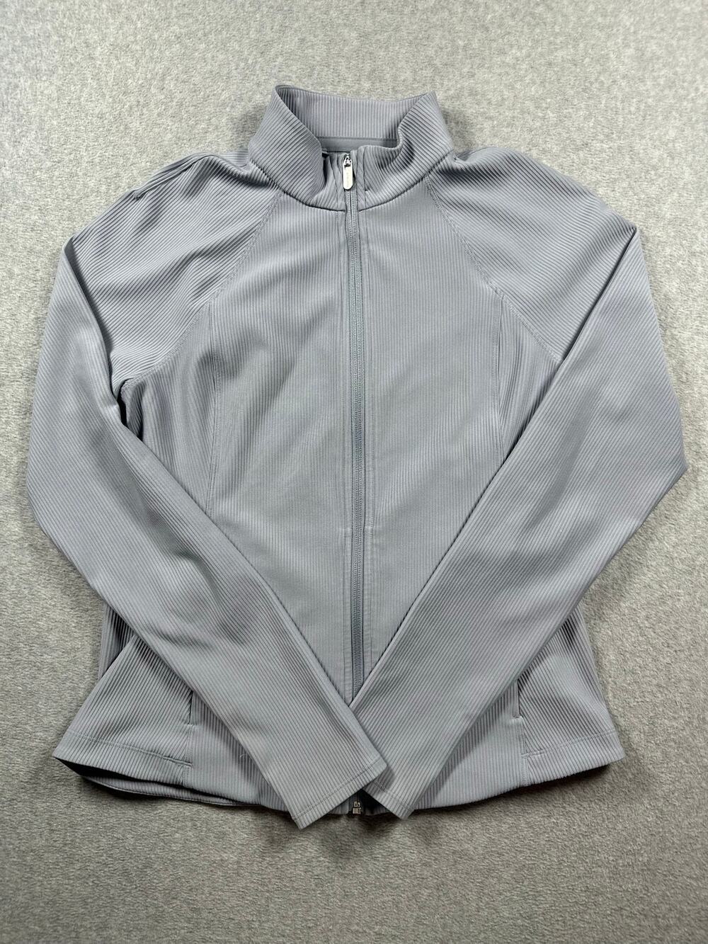 Athleta Salutation Athleisure Workout Jacket Women's Large Gray Ribbed Full Zip